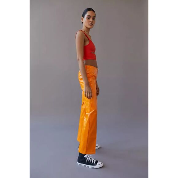 NWT THE RAGGED PRIEST Orange Patent Vinyl Cracker Pants Trousers Women's Size 8 - Picture 4 of 16